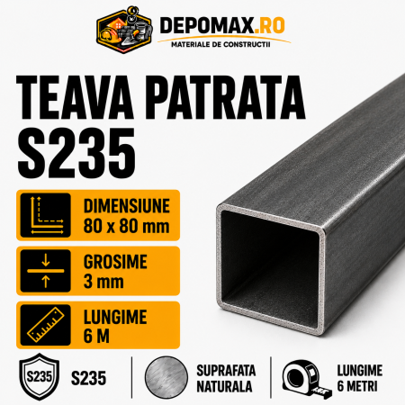 Teava patrata 80 x 80 x 3 mm, 6 metri